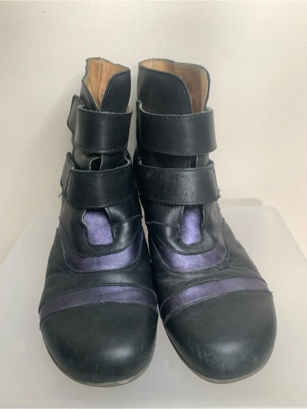 Portofino Black Purple Strap Leather Booties 42